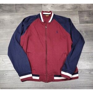 Men's Polo Ralph Lauren Maroon Navy Full Zip Casual Sweatshirt Size XL